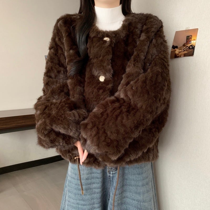 Пухкав кардиган-жакет, есен 2025, корейски стил, свободен силует, полиестер