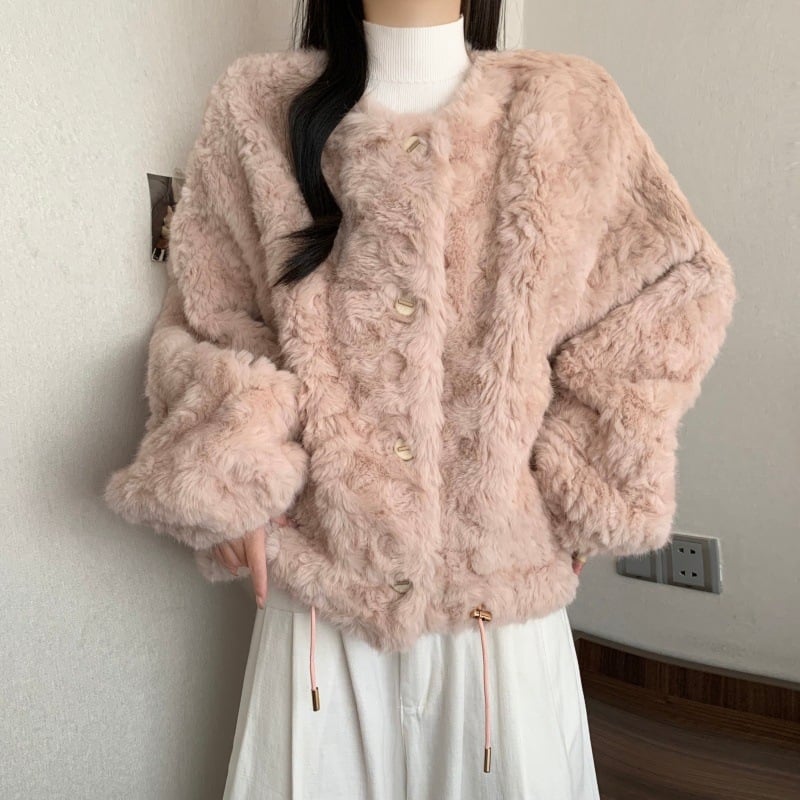 Пухкав кардиган-жакет, есен 2025, корейски стил, свободен силует, полиестер