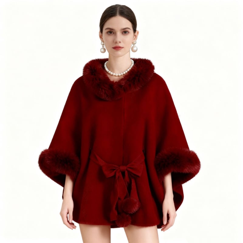 Pelerină cu curea și guler din blană sintetică de nurcă, guler înalt, stil cardigan, poliester
