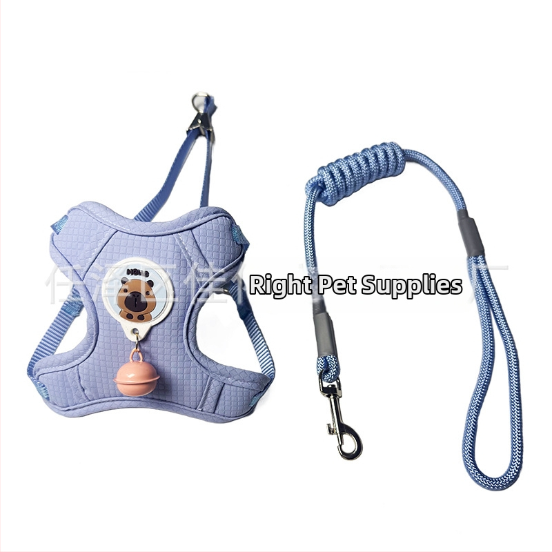 Auduma suņa pavadiņa ar krūtīm siksnu, auduma materiāls, zvans no brieža ādas