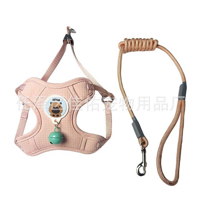 Auduma suņa pavadiņa ar krūtīm siksnu, auduma materiāls, zvans no brieža ādas