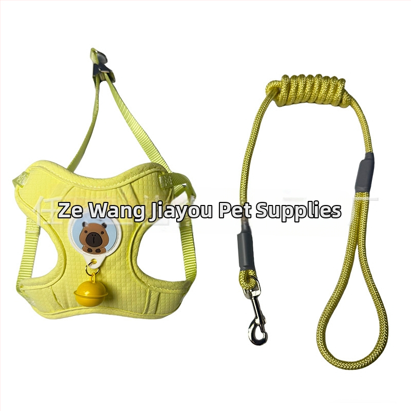 Auduma suņa pavadiņa ar krūtīm siksnu, auduma materiāls, zvans no brieža ādas