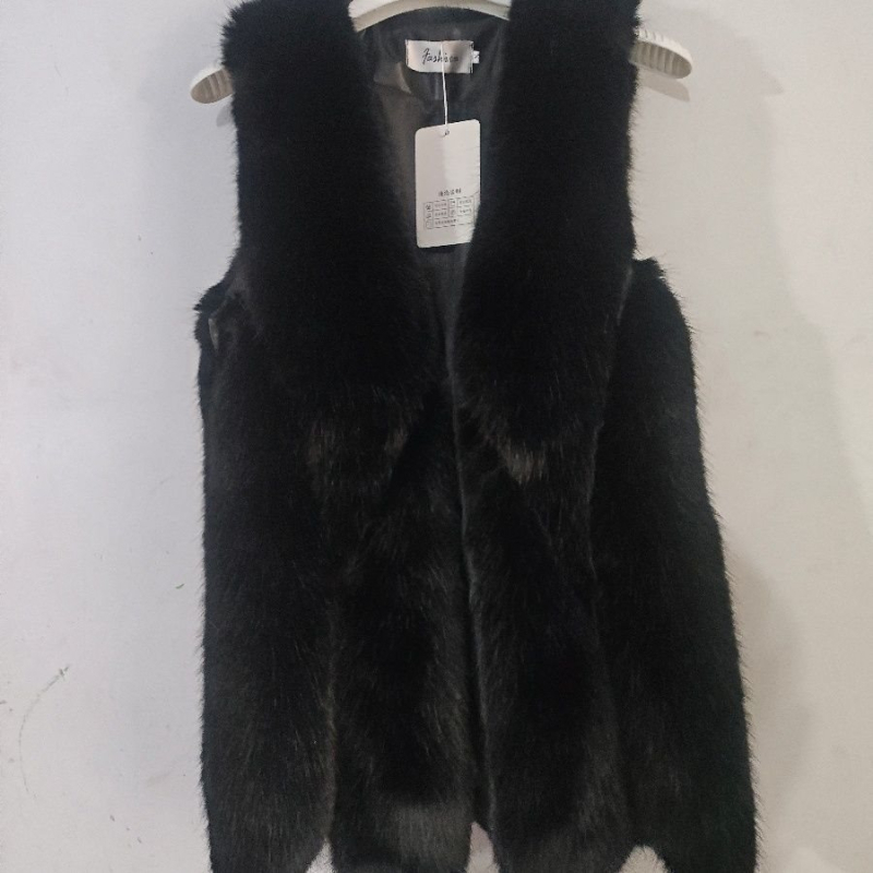 Женски елек от изкуствен пух със ултра къс дължина, без ръкави, поло яка, Chenille плат със спандекс, Пролет 2025