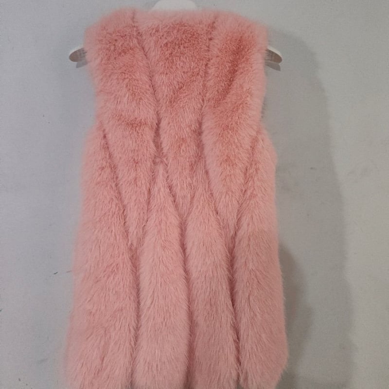 Женски елек от изкуствен пух със ултра къс дължина, без ръкави, поло яка, Chenille плат със спандекс, Пролет 2025