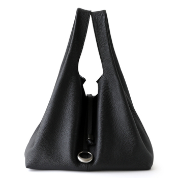 Чанта-кофа от естествена кожа със агнешка текстура в стил кошница, без подплата, с цип