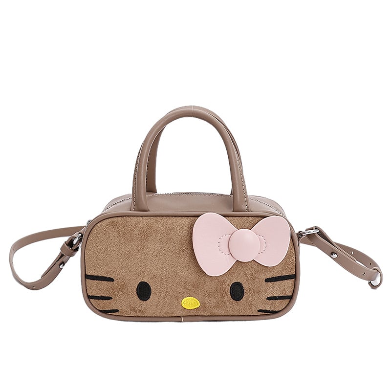 Чанта през рамо за момичета с котешки карикатурен принт — nubuk кожа, разширяваща се вместимост, подплата от полиестер, лятно издание 2025