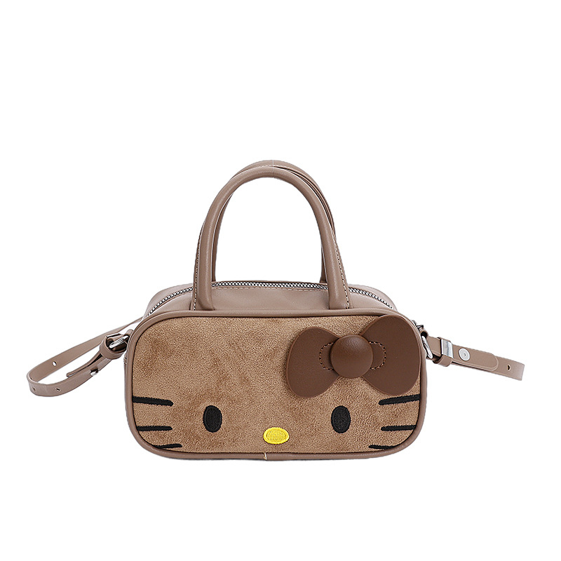 Чанта през рамо за момичета с котешки карикатурен принт — nubuk кожа, разширяваща се вместимост, подплата от полиестер, лятно издание 2025