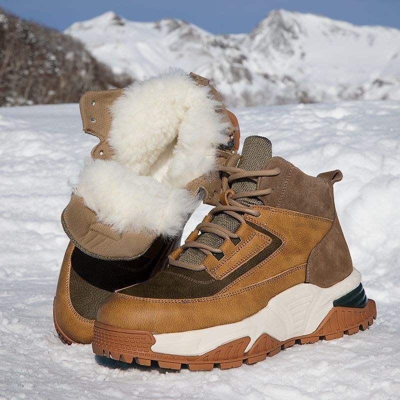 Зимни снежни ботуши с PU горна част и подплата от овча вълна, водоустойчиви, леки, антихлъзгащи подметки