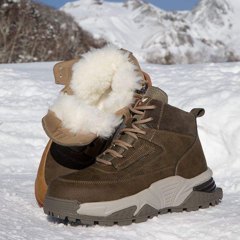 Зимни снежни ботуши с PU горна част и подплата от овча вълна, водоустойчиви, леки, антихлъзгащи подметки