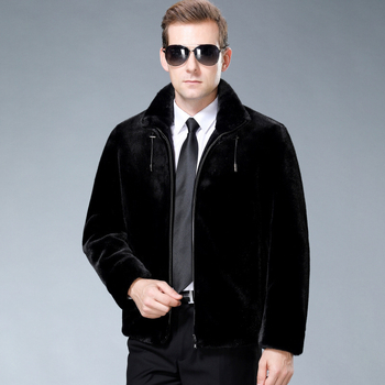 Мъжко палто от норков пух, с качулка, цип за закопчаване, свободен силует, джобове с патч