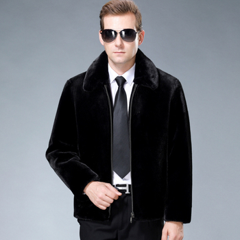 Мъжко палто от норков пух, с качулка, цип за закопчаване, свободен силует, джобове с патч