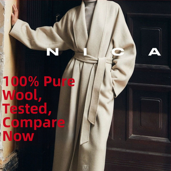 Moteriškas dviejų pusių vilnos-kašmira ilgas paltas su apykakle, laisvas kirpimas, 95% vilna