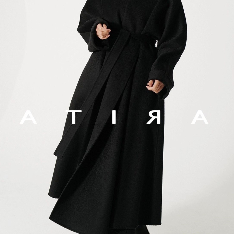 Moteriškas dviejų pusių vilnos-kašmira ilgas paltas su apykakle, laisvas kirpimas, 95% vilna