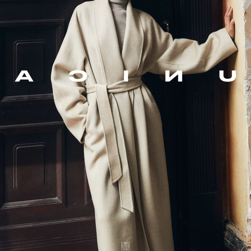 Moteriškas dviejų pusių vilnos-kašmira ilgas paltas su apykakle, laisvas kirpimas, 95% vilna