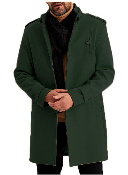 Vyrinis vilnonis paltas, vienos eiles užsegimas, epauletės detalės, šoninės kišenės, poliesterio pamušalas