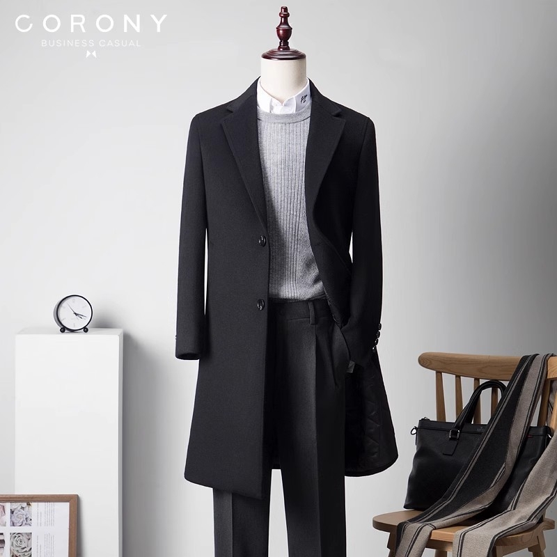 Vyriskas vilnos paltas vidutinio ilgio, verslo stilius, slim fit, vilna 30–50%