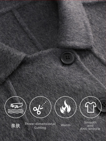 Женско вълнено палто, свободен силует, дебело, средна дължина 65–80 см, яка с лацкани