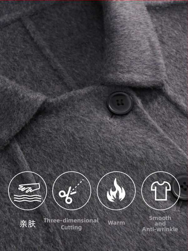 Женско вълнено палто, свободен силует, дебело, средна дължина 65–80 см, яка с лацкани