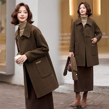 Moteriškas trumpas paltas su kailio apykakle, Chenille audinys, Spandekso mišinys, vienos eilės užsegimas, japoniškai-korejiškas laisvalaikio stilius