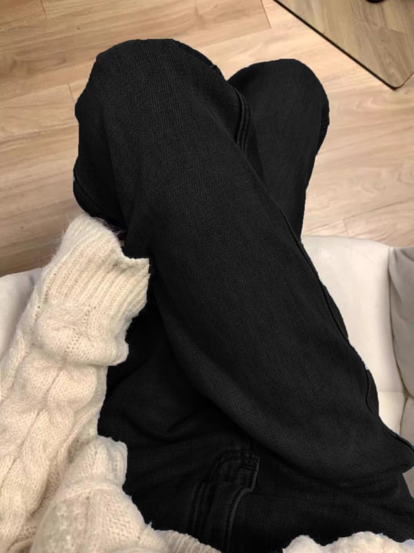 Τζιν γυναικείο με επένδυση φλίς, χοντρό ύφασμα, ψηλή μέση, φαρδιά μπατζάκια, ντένιμ, 50–70% βαμβάκι, φερμουάρ και κουμπιά, πολλές τσέπες