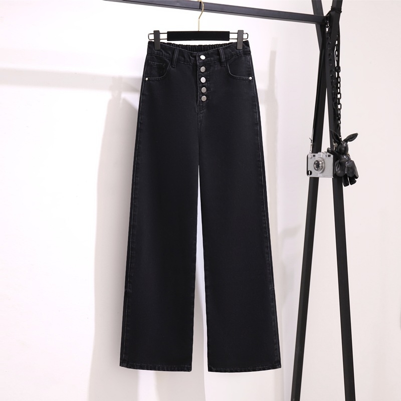 Γυναικείες τζιν από ντένιμ με ελαστική μέση, μπροστινό κούμπωμα με κουμπιά και φαρδιά γραμμή παντελονιού, Άνοιξη 2022