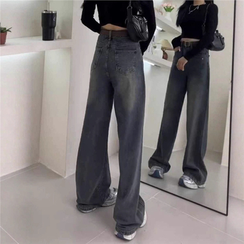 Γυναικείοι τζίν από ντένιμ για μεγάλου μεγέθους, ψηλή μέση, μήκος μέχρι πάτωμα, φαρδιά γραμμή, 50–70% βαμβάκι