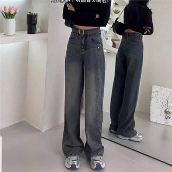 Γυναικείοι τζίν από ντένιμ για μεγάλου μεγέθους, ψηλή μέση, μήκος μέχρι πάτωμα, φαρδιά γραμμή, 50–70% βαμβάκι