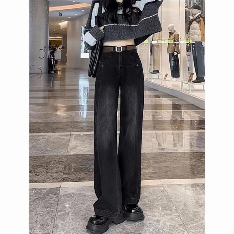 Γυναικείοι τζίν από ντένιμ για μεγάλου μεγέθους, ψηλή μέση, μήκος μέχρι πάτωμα, φαρδιά γραμμή, 50–70% βαμβάκι