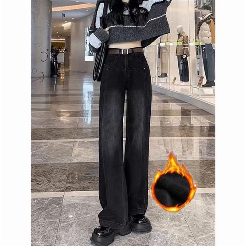 Γυναικείοι τζίν από ντένιμ για μεγάλου μεγέθους, ψηλή μέση, μήκος μέχρι πάτωμα, φαρδιά γραμμή, 50–70% βαμβάκι