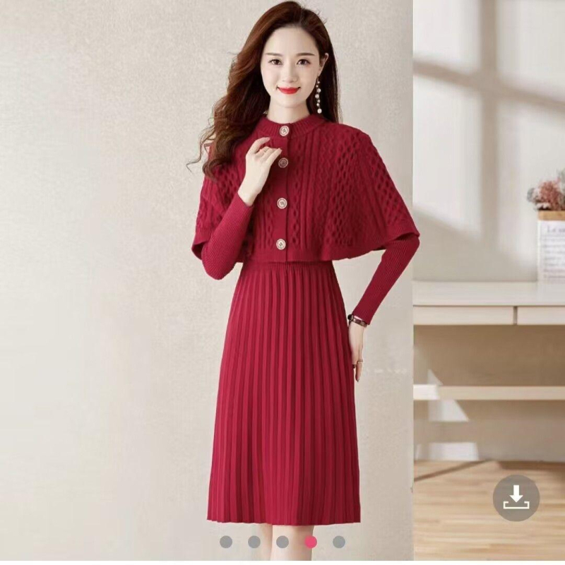Dvodijelni kostim sa suknjom od viskoze, midi duljine, dugi rukavi, gradski stil
