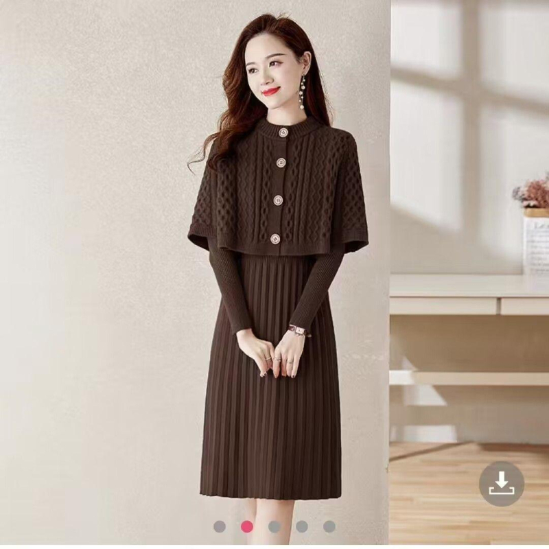 Dvodijelni kostim sa suknjom od viskoze, midi duljine, dugi rukavi, gradski stil