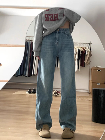 Γυναικείες τζίνς με φλίς επένδυση από βαμβάκι-πολυεστέρα, υψηλή μέση, ίσια γραμμή, χειμερινό 2025