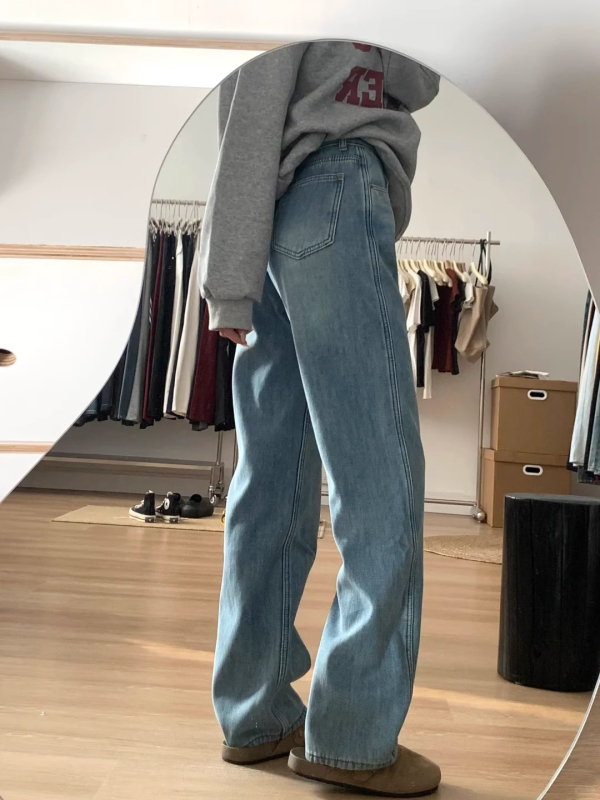 Γυναικείες τζίνς με φλίς επένδυση από βαμβάκι-πολυεστέρα, υψηλή μέση, ίσια γραμμή, χειμερινό 2025