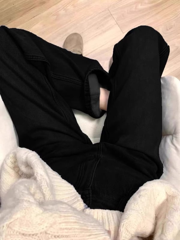 Γυναικείες τζίνς με φλίς επένδυση από βαμβάκι-πολυεστέρα, υψηλή μέση, ίσια γραμμή, χειμερινό 2025