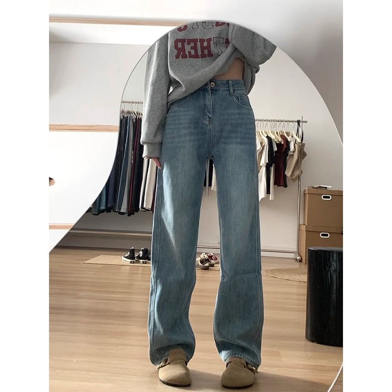 Γυναικείες τζίνς με φλίς επένδυση από βαμβάκι-πολυεστέρα, υψηλή μέση, ίσια γραμμή, χειμερινό 2025