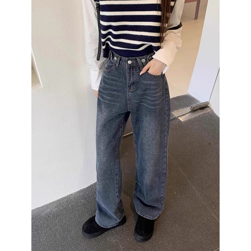 Дънки с широки крачоли за жени, подплатени с флис, висока талия, дълги до пода, памучна материя