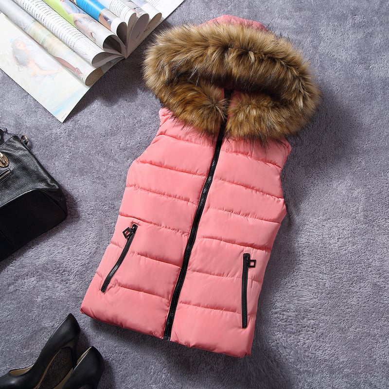 Ženski vest, stojeći ovratnik, produženi kroj, poliester tkanina, 95% poliester sadržaj