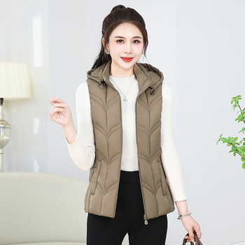 Vestă din bumbac cu fermoar și glugă, croială Slim, model diamant