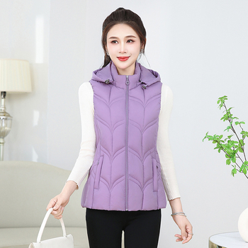 Vestă din bumbac cu fermoar și glugă, croială Slim, model diamant