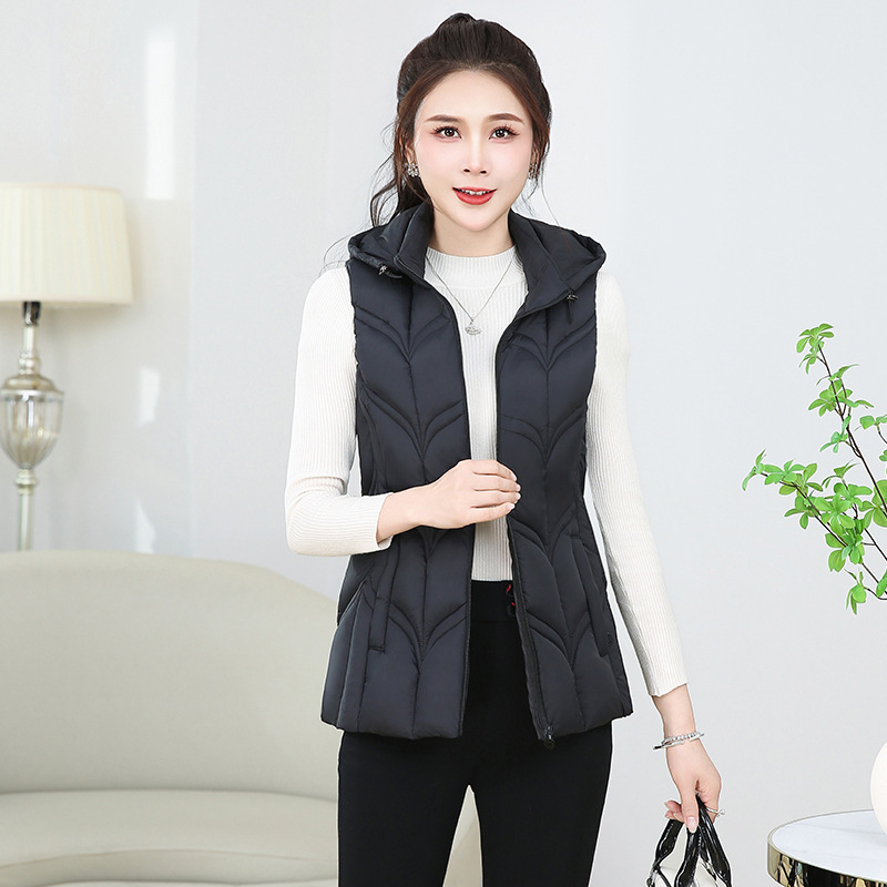 Vestă din bumbac cu fermoar și glugă, croială Slim, model diamant