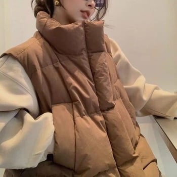 Női pehelyes mellény, vastag dizájn, álló gallér, ultra rövid hossz, fehér kacsapelyhes töltet 81–85%