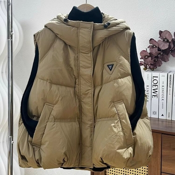 Ženski kapuljačasti prsluk s punjenjem od chenille i elastana, duga verzija, polo ovratnik, prednje vezanje šnurem