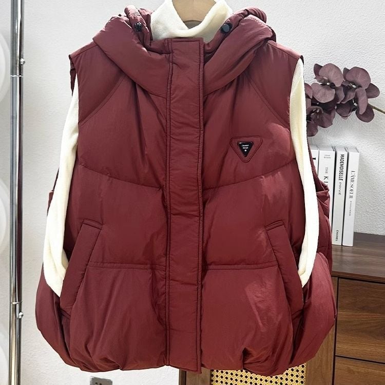 Ženski kapuljačasti prsluk s punjenjem od chenille i elastana, duga verzija, polo ovratnik, prednje vezanje šnurem