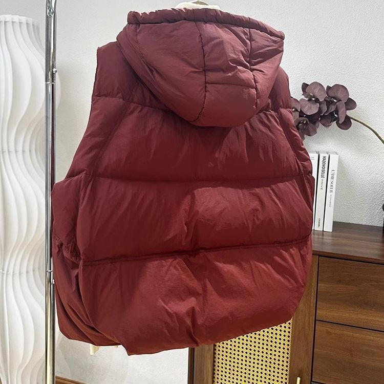 Ženski kapuljačasti prsluk s punjenjem od chenille i elastana, duga verzija, polo ovratnik, prednje vezanje šnurem