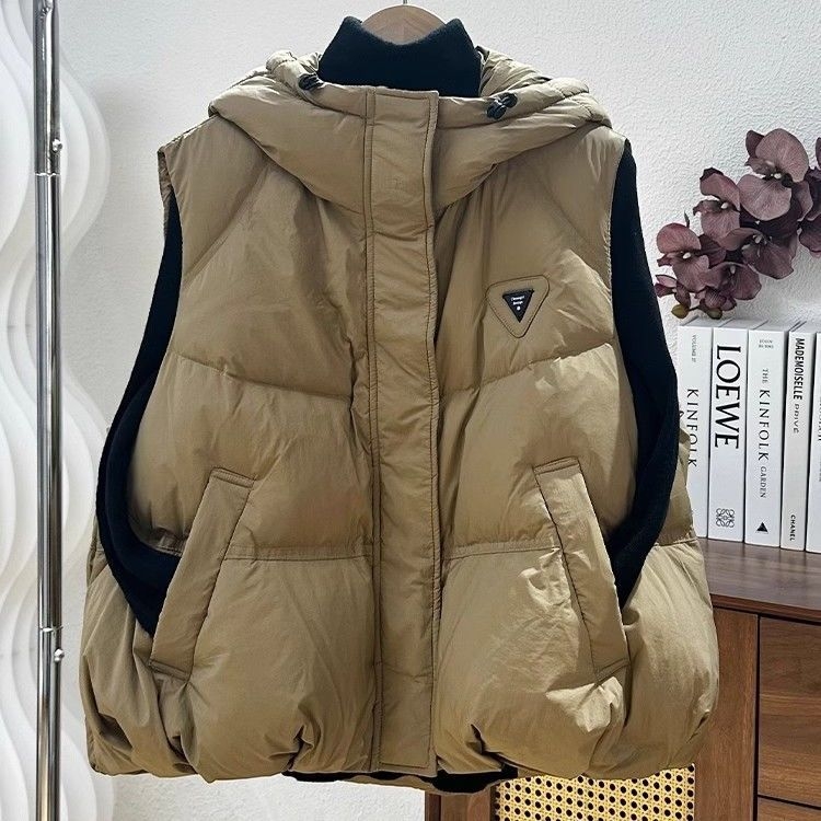 Ženski kapuljačasti prsluk s punjenjem od chenille i elastana, duga verzija, polo ovratnik, prednje vezanje šnurem