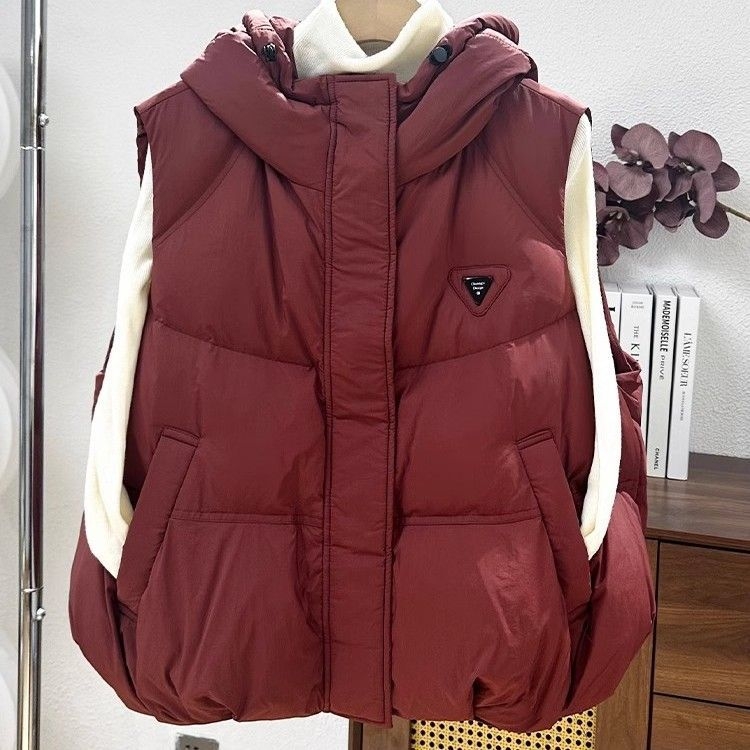 Ženski kapuljačasti prsluk s punjenjem od chenille i elastana, duga verzija, polo ovratnik, prednje vezanje šnurem