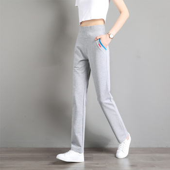Ženske sportske hlače za proljeće i jesen, ravni kroj, srednji struk, s elastanom – mješavina pamuk-poliester-elastan; pamuk 50–70%, poliester 30% ili manje, elastan <10%; stil: korejski ležerni