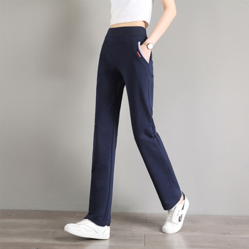 Ženske sportske hlače za proljeće i jesen, ravni kroj, srednji struk, s elastanom – mješavina pamuk-poliester-elastan; pamuk 50–70%, poliester 30% ili manje, elastan <10%; stil: korejski ležerni
