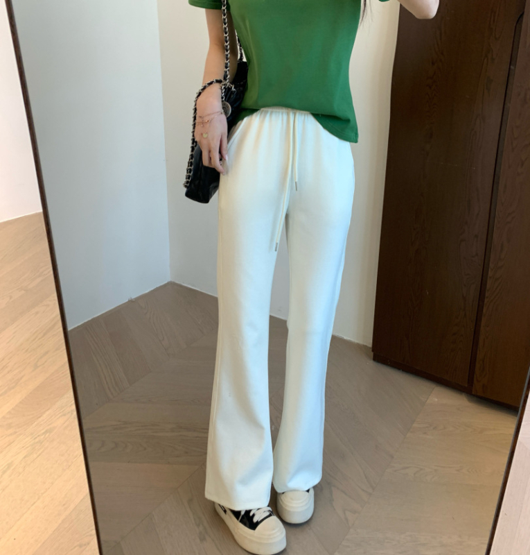 Casual φαρδιά παντελόνια με φαρδιά καμπάνα και ελαστική μέση – πλεκτό μείγμα βαμβάκι-πολυεστέρα-ελαστάν, φθινόπωρο 2025