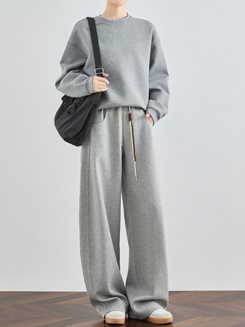 Ženske casual hlače s banan krojem, flis podstava, široke, duge (pamukasto-mješavina tkanine; elastični struka; mikro-elastičnost; gusta tkanina; zima 2025)